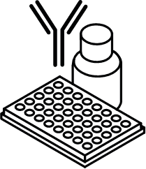 Reagents icons including an antibody, 96-well plate, and reagent bottle